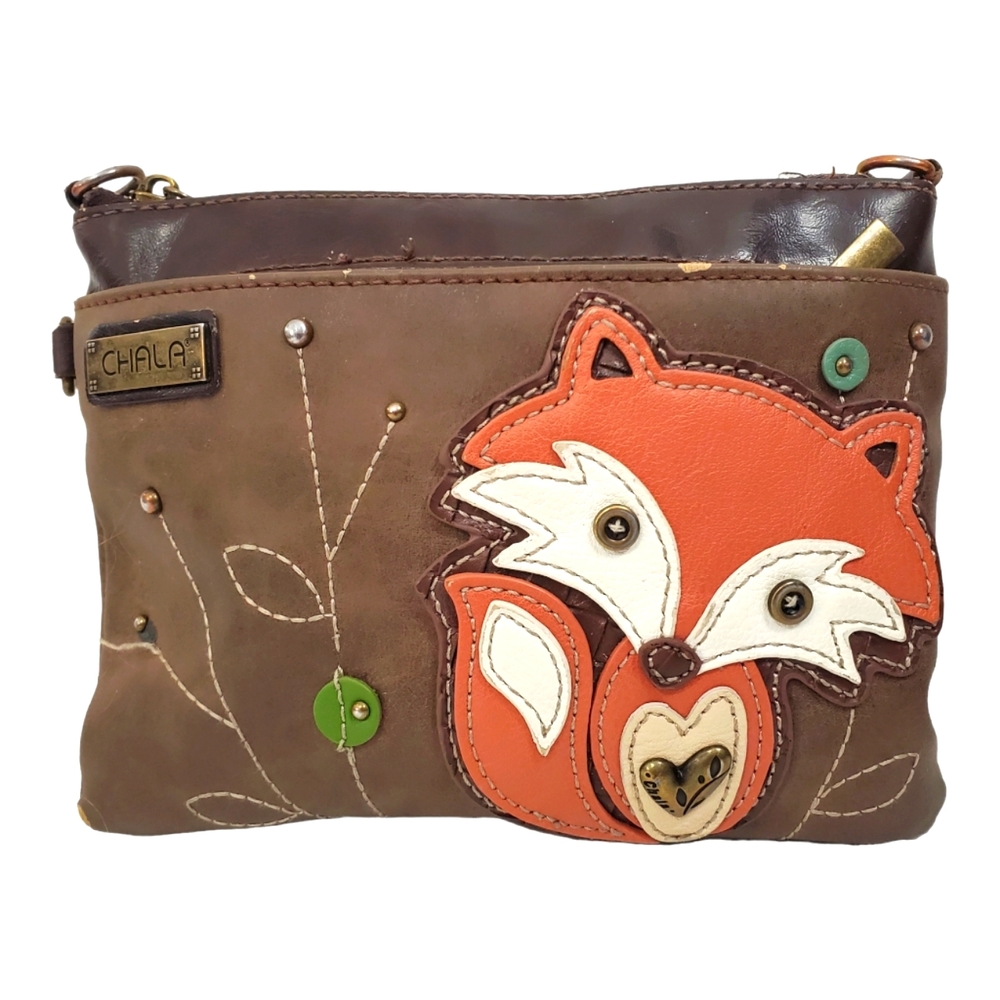 CHALA Mini Crossbody Handbag Vegan Purse FOX Animal Wildlife Floral Design